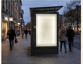 Mobilier urbain publicitaire rétroéclairé sur un trottoir